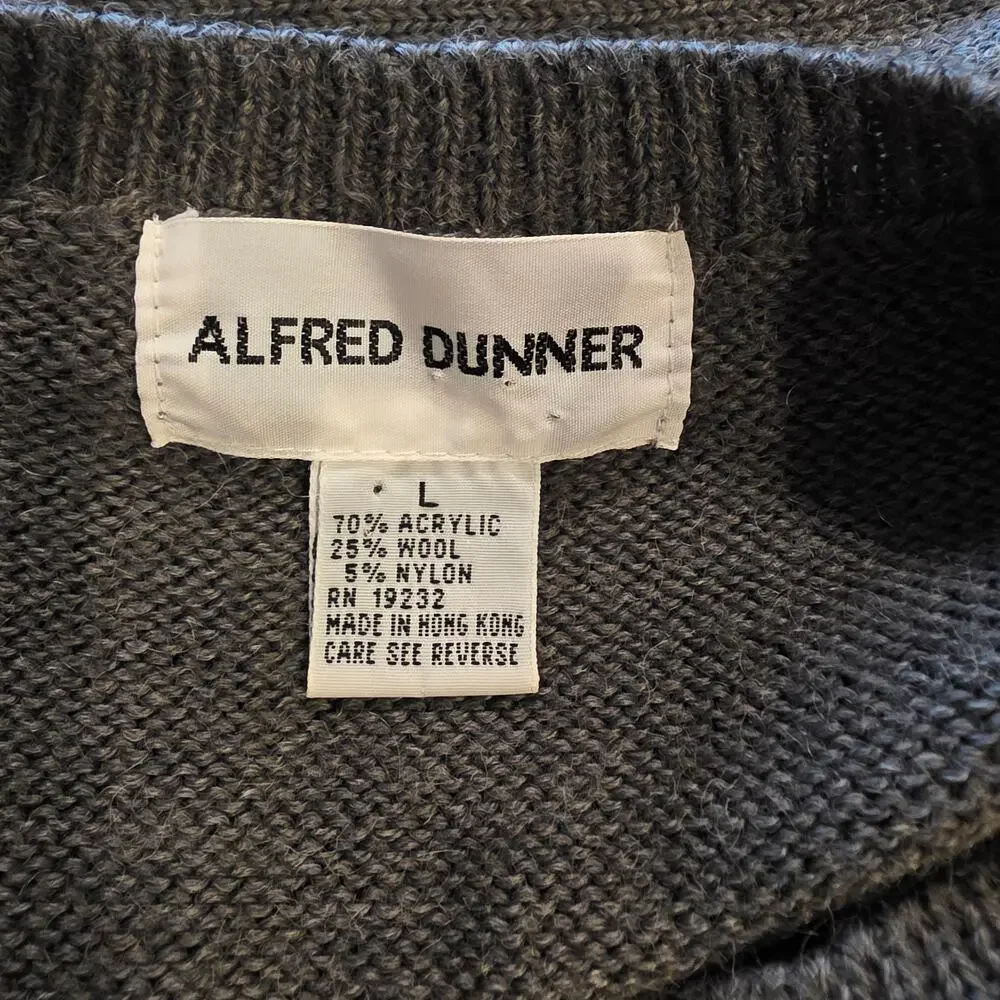 Vintage Alfred Dunner Floral Embroidered Wool Blend Cardigan Sweater Large Gray